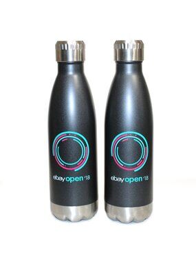 Lot of 2 Vacuum Insulated Water Bottle Black Chrome 17 oz Swag